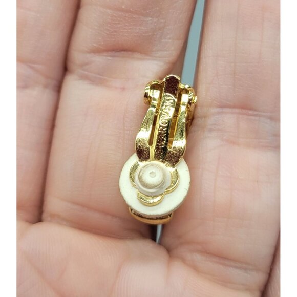 Swarovski Signed Gold Tone Rhinestone Half Hoop Clip on earrings E1 - Picture 3 of 8